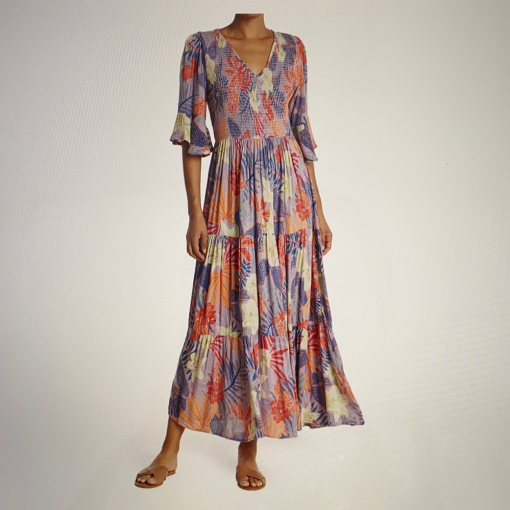 Angie Smocked Bodice Half Sleeve Maxi Dress